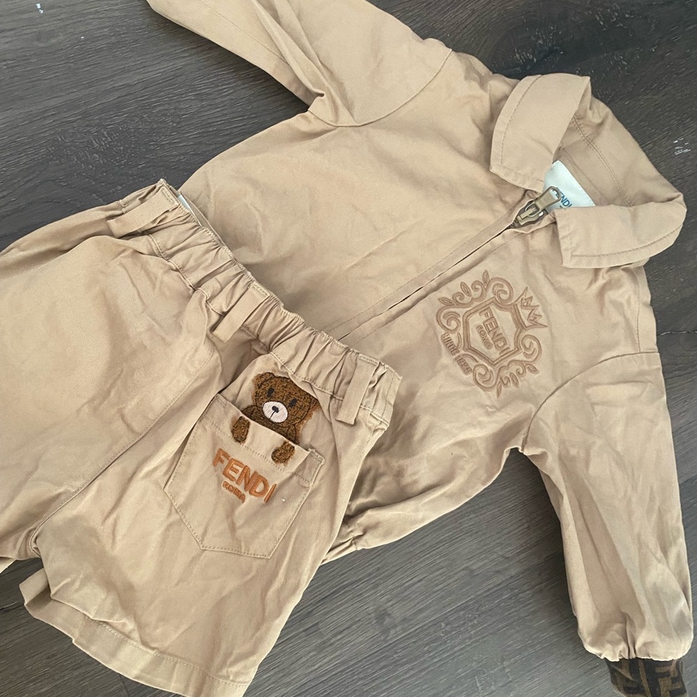Fendi Kids Tan Outfit with Bear Detail